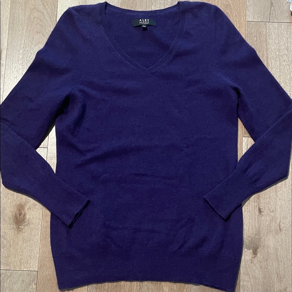 Alex Marie Women's Dark Purple V-Neck 100% Cashmere Sweater